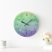 抽象芸術グリーンブルーとパープル(ばちゃばちゃ)跳ねる ラージ壁時計 (ホーム)