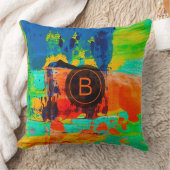 抽象芸術グリーンブルーオレンジブラウンカスタムモノグラム クッション (ブランケット)