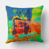 抽象芸術グリーンブルーオレンジブラウンカスタムモノグラム クッション (裏面)