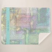 抽象芸術グリーンブルーピンクのテクスチャパターン シェルパブランケット (正面(横))