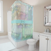 抽象芸術グリーンブルーピンクのテクスチャパターン シャワーカーテン (インサイチュ)