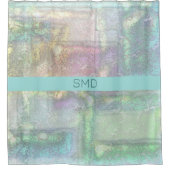 抽象芸術グリーンブルーピンクのテクスチャパターン シャワーカーテン (正面)