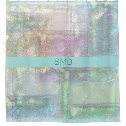 抽象芸術グリーンブルーピンクのテクスチャパターン シャワーカーテン (正面)