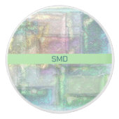 抽象芸術グリーンブルーピンクのテクスチャパターン セラミックノブ (正面)