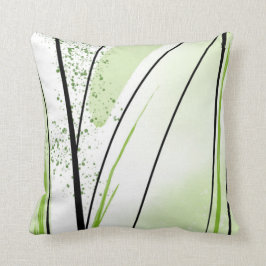 抽象芸術グリーンホワイトブラックライン クッション