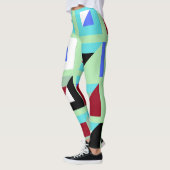 抽象芸術グリーンモザイクパターン レギンス (左)