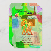 抽象芸術グリーン誕生日ジェミニ(5月21日~6月20日) 招待状 (正面/裏面)