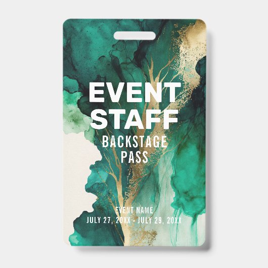 抽象芸術グリーン金ゴールドスタッフバックステージパスIDバッジ バッジ (正面)