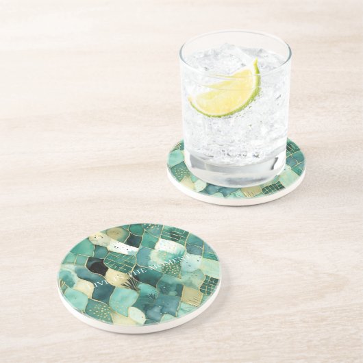 抽象芸術グリーン金ゴールド コースター (側面)