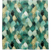 抽象芸術グリーン金ゴールド シャワーカーテン (正面)