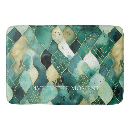 抽象芸術グリーン金ゴールド バスマット (正面)
