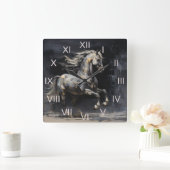 抽象芸術グレエレガントーと金ゴールドバロック馬 スクエア壁時計 (ホーム)