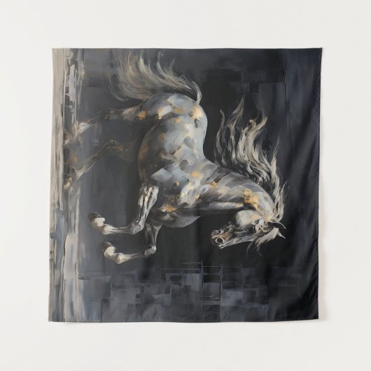 抽象芸術グレエレガントーと金ゴールドバロック馬 タペストリー (正面(横))