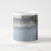 抽象芸術グレーとブルー絵画ズ ジャンボコーヒーマグカップ (正面)
