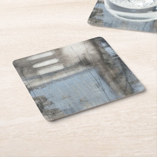 抽象芸術グレーとブルー絵画ズ スクエアペーパーコースター (アングル)