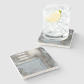 抽象芸術グレーとブルー絵画ズ ストーンコースター (横)