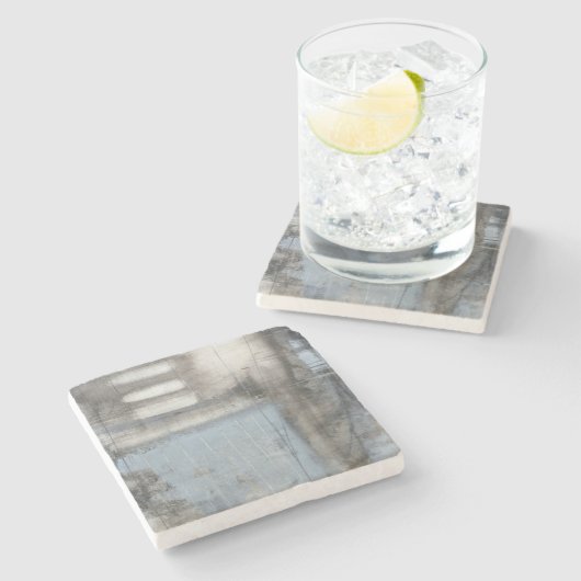 抽象芸術グレーとブルー絵画ズ ストーンコースター (横)