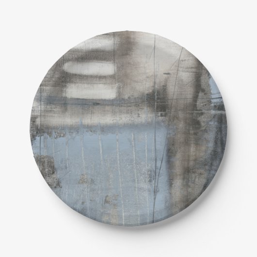 抽象芸術グレーとブルー絵画ズ ペーパープレート (正面)