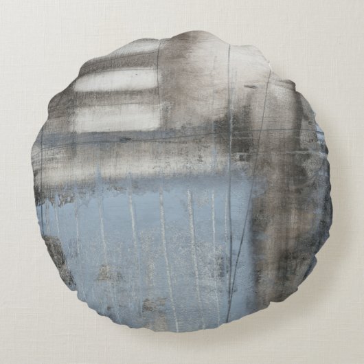 抽象芸術グレーとブルー絵画ズ ラウンドクッション (裏面)