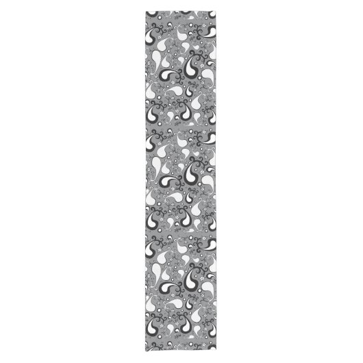 抽象芸術グレーと白のチューリップペイズリーパターン ショートテーブルランナー (正面)