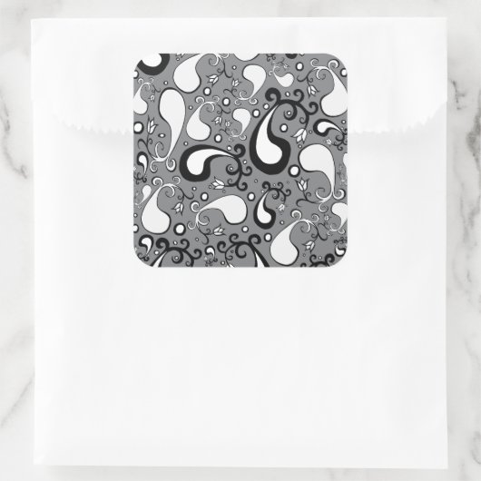 抽象芸術グレーと白のチューリップペイズリーパターン スクエアシール (バッグ)