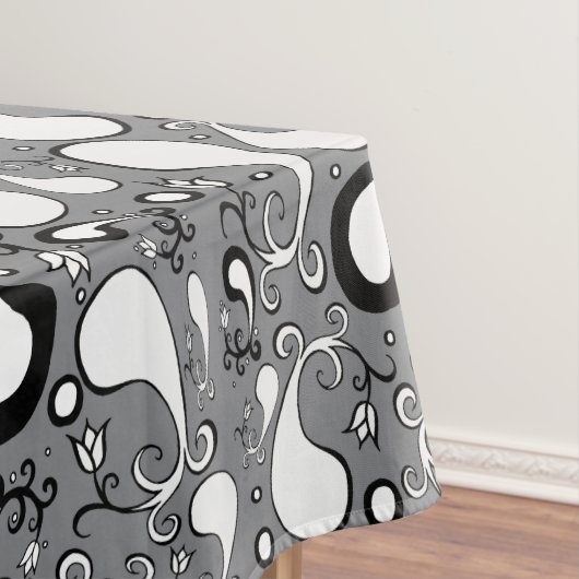 抽象芸術グレーと白のチューリップペイズリーパターン テーブルクロス (インサイチュ)