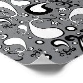 抽象芸術グレーと白のチューリップペイズリーパターン ポスター (角)