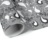 抽象芸術グレーと白のチューリップペイズリーパターン ラッピングペーパー (ロールコーナー)