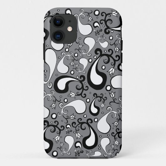 抽象芸術グレーと白のチューリップペイズリーパターン Case-Mate iPhoneケース (裏面)