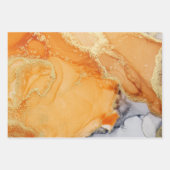 抽象芸術グレーオレンジ金ゴールドアルコールインク ラッピングペーパーシート (正面3)