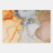 抽象芸術グレーオレンジ金ゴールドアルコールインク ラッピングペーパーシート (正面2)