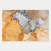 抽象芸術グレーオレンジ金ゴールドアルコールインク ラッピングペーパーシート (正面)