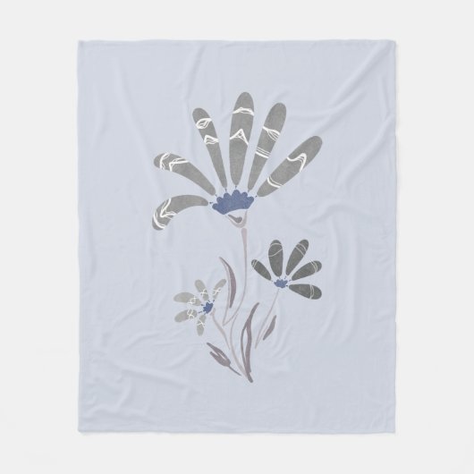 抽象芸術グレースケサイケデリックール花 フリースブランケット (正面)