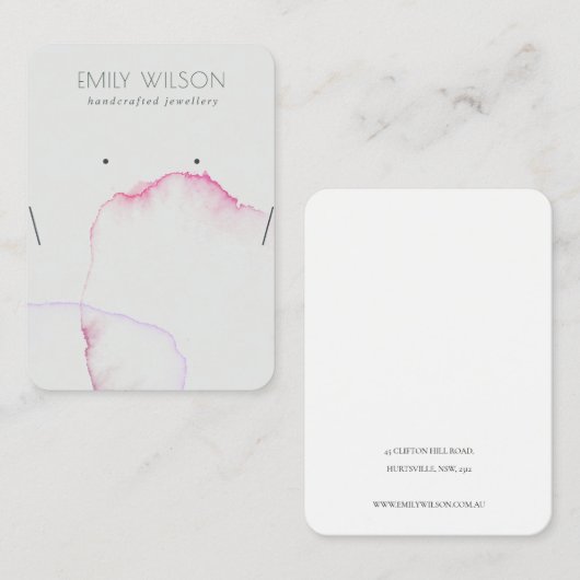 抽象芸術グレーピンクパープルのイヤリングネックレスディスプレイ 名刺 (正面/裏面)
