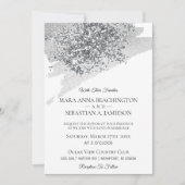 *~*抽象芸術グレーブラシストロークシルバーグリッター 招待状 (正面)