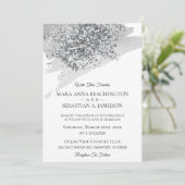 *~*抽象芸術グレーブラシストロークシルバーグリッター 招待状 (スタンド正面)