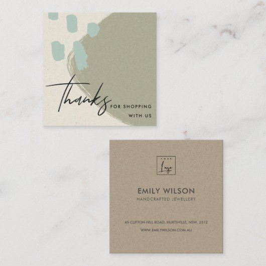 抽象芸術グレーブルークラフトSCANDIありがとうロゴ スクエア名刺 (正面/裏面)