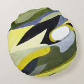 抽象芸術グーアッシュ組成物:黄色、グレー、黒。 ラウンドクッション (裏面)
