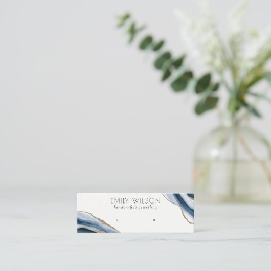 抽象芸術ゲートネイビー金ゴールドスタッドイヤリングディスプレイ スキニー名刺 (スタンド正面)