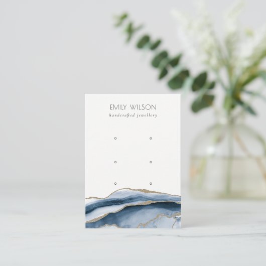 抽象芸術ゲートネイビー金ゴールド3スタッドイヤリングディスプレイ 名刺 (スタンド正面)