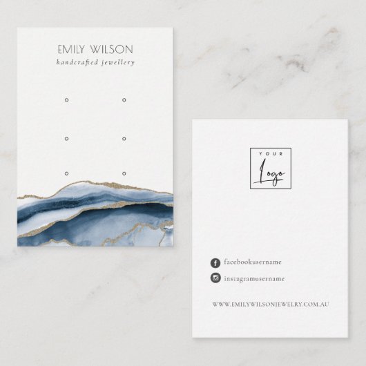 抽象芸術ゲートネイビー金ゴールド3スタッドイヤリングディスプレイ 名刺 (正面/裏面)