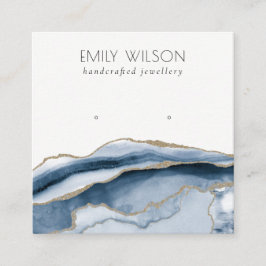 抽象芸術ゲートネービーブルー金ゴールドスタッドイヤリングディスプレイ スクエア名刺