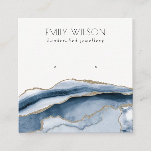 抽象芸術ゲートネービーブルー金ゴールドスタッドイヤリングディスプレイ スクエア名刺 (正面)