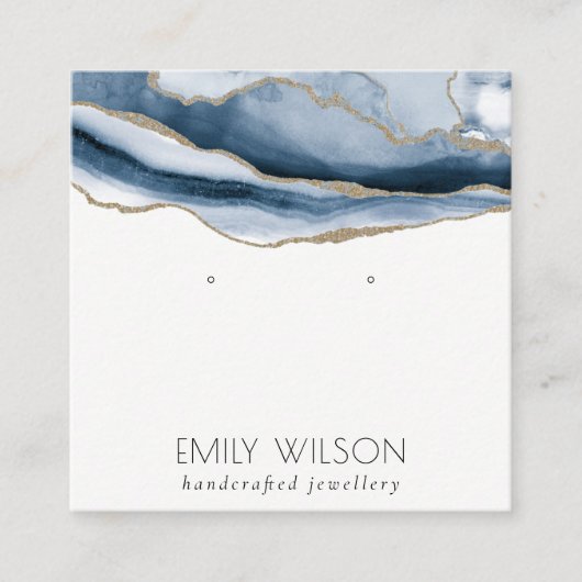 抽象芸術ゲートネービーブルー金ゴールドスタッドイヤリングディスプレイ スクエア名刺 (正面)