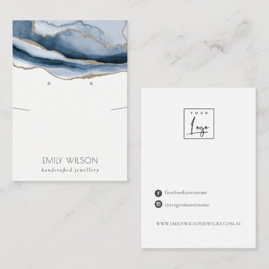 抽象芸術ゲートブルー金ゴールドネックレスイヤリングディスプレイ 名刺