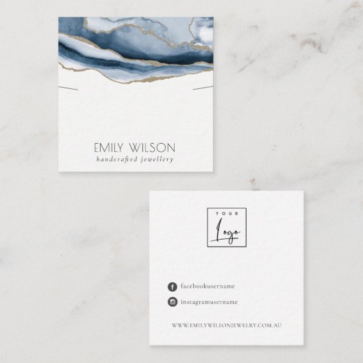 抽象芸術ゲートブルー金ゴールドネックレスバンドテンプレート スクエア名刺 (正面/裏面)