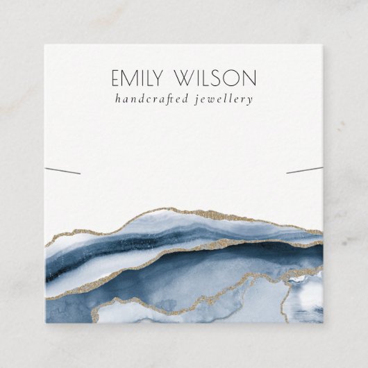 抽象芸術ゲートブルー金ゴールドネックレスバンドテンプレート スクエア名刺 (正面)