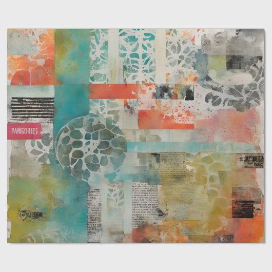 抽象芸術コラージュ混合メディア抽象芸術 ラッピングペーパー (フラット)