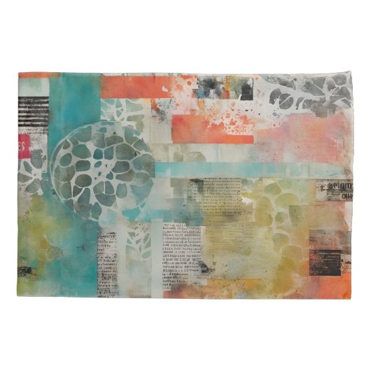 抽象芸術コラージュ混合メディア抽象芸術 枕カバー (裏面)