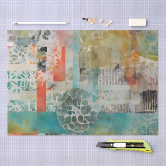 抽象芸術コラージュ混合メディア抽象芸術 薄葉紙 (クラフト)